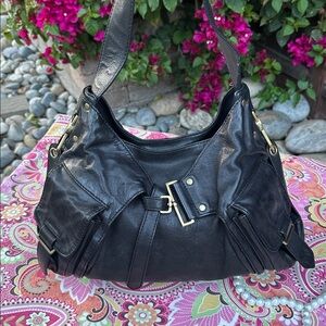 Kooba Isabella Bag pebbled genuine leather handbag shoulder bag black.